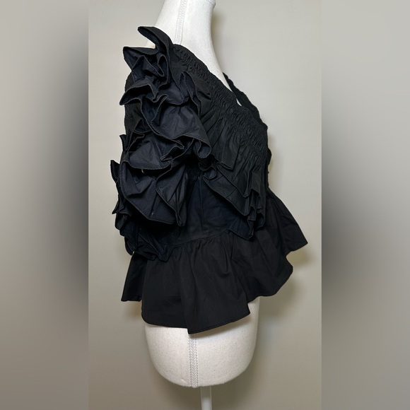 Nasty Gal ruffle pointed dramatic shoulder puff black peplum deep v-neck fashion - Picture 9 of 11